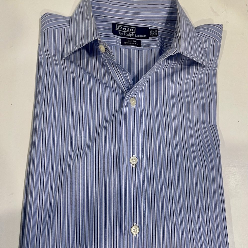 Polo Ralph Lauren Blue/White strip spread collar dress shirt - 15 1/2 - 32/33